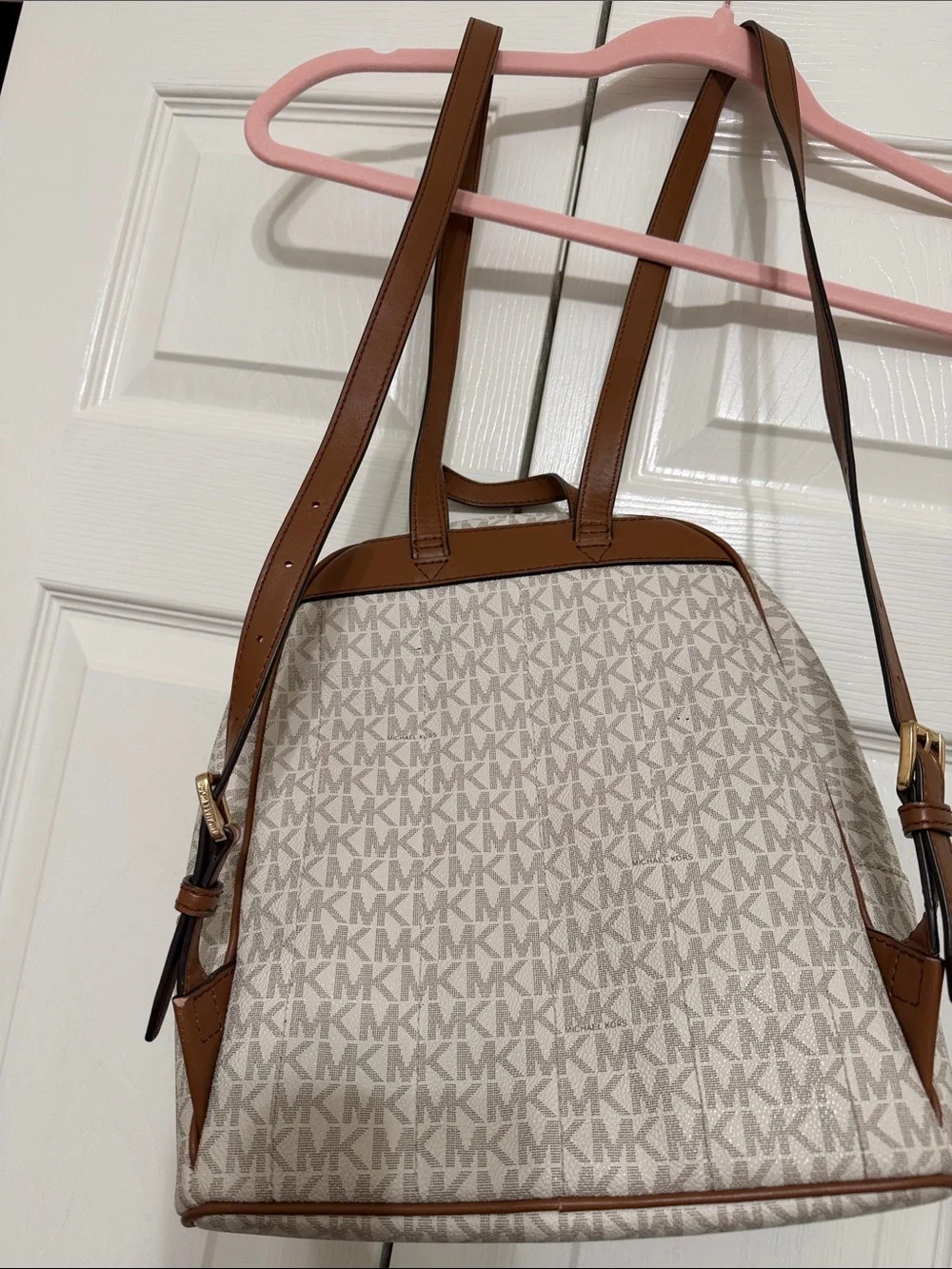 Michael Kors Beige and Brown Logo Mini Backpack